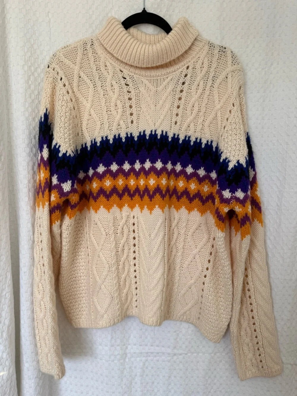 Dear John Cable Knit Turtleneck Sweater Fair Isle Cream Size Large NWT - Picture 2 of 5